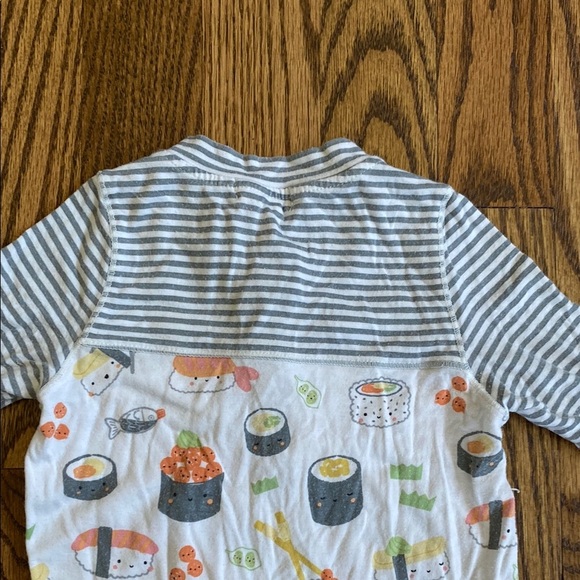 Grey/white stripe, sushi print Angel Dear bamboo once piece pj with snaps, 3-6M - Picture 11 of 15